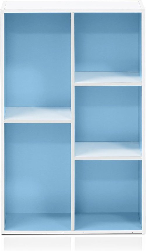 Furinno LUDER 5-Cube Bookshelf - Reversible Design | Easy Assembly for Living Room & Home Office - White/Light Blue