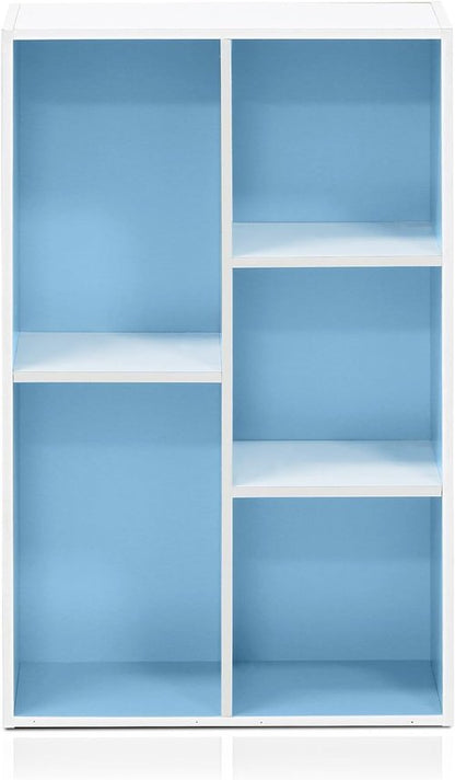 Furinno LUDER 5-Cube Bookshelf - Reversible Design | Easy Assembly for Living Room & Home Office - White/Light Blue