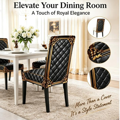 6 Pack Gold Baroque Stretch Dining Chair Covers - Elegant, Washable Furniture Protectors
