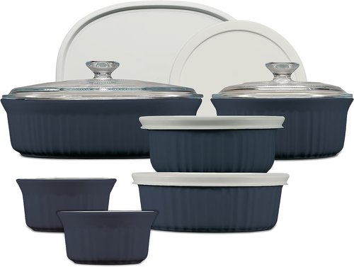 CorningWare 12-Piece Ceramic Bakeware Set - Chip & Crack Resistant | Microwave, Oven, Dishwasher Safe, French Navy