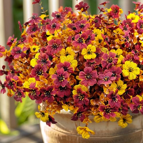 Artificial Fall Flowers Set - UV Resistant Autumn Mums for Outdoors, 12 Bundles Fall Colors