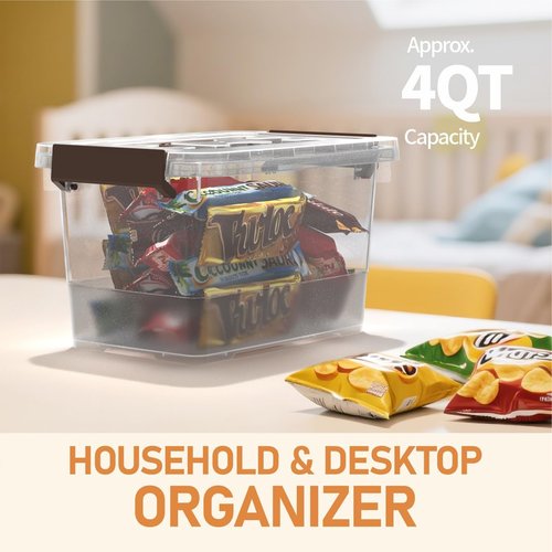 Clear Plastic Storage Bins - 8 Pack Latch Boxes with Handles | 4 Quart Multi-Purpose Containers