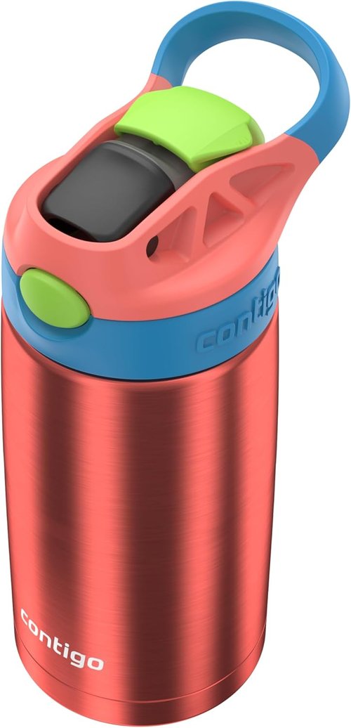 Contigo AUTOSPOUT Water Bottle - 13 Oz Leak-Proof Design | Coral Blue & Poppy Color