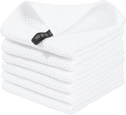 Homaxy Kitchen Dish Cloths - Ultra Soft 100% Cotton Waffle Weave, Quick Drying, 12x12 Inches, 6-Pack, White