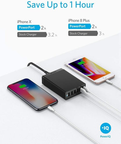 Anker Desktop Charger - 60W 6-Port USB Charging Hub | Fast Charging for iPhone, iPad, MacBook & More