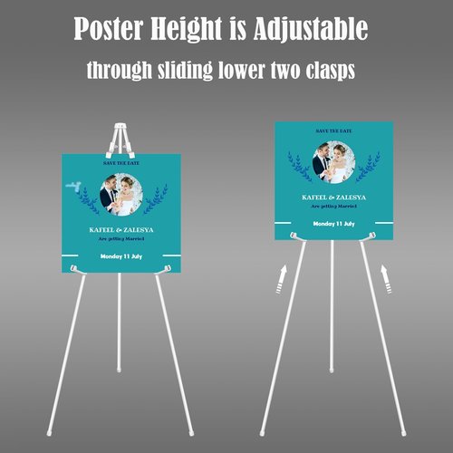 JIUYE Basic White Easel for Wedding Signs,Adjustable Height Floor Easel Stand for Display Posters Tripod Base,Hold Lightweight Arts Indoor use,Supports 4lbs,1Pack