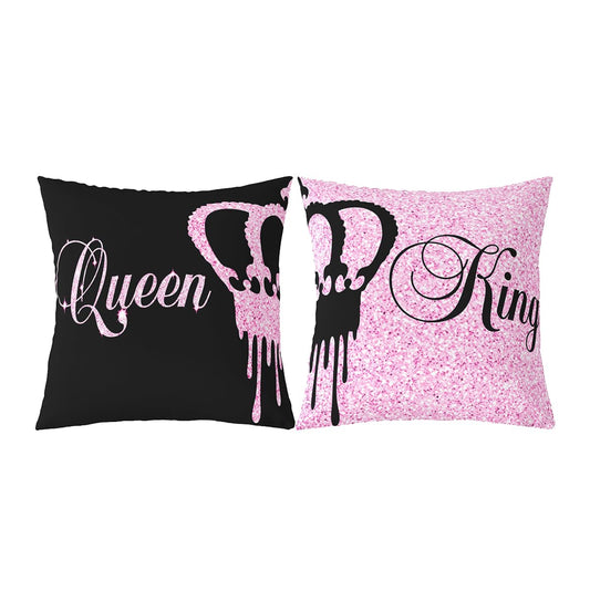 Feelyou Crown Queen King Couples Throw Pillow Covers,Funny His and Hers Cushion Covers Gifts,Annivesary Wedding Christmas Valentines Day Romantic Gifts(Pink), 20x20 Inches Set of 2