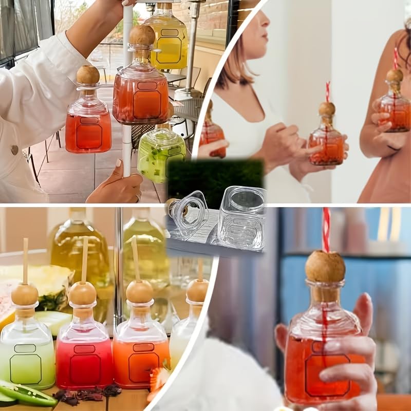 4 Pieces Transparent Plastic Wine Bottles with Cup Handle & Straw Set