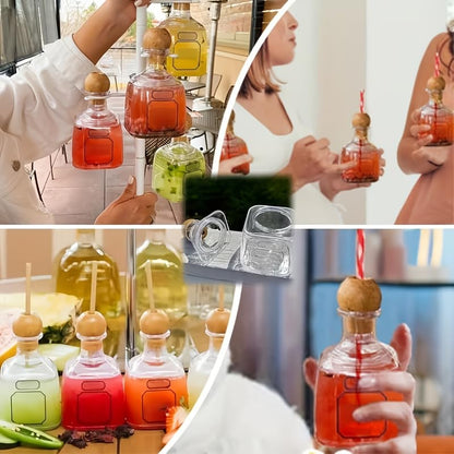 4 Pieces Transparent Plastic Wine Bottles with Cup Handle & Straw Set