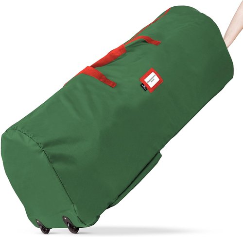 Handy Laundry Christmas Tree Storage Bag with Wheels - Heavy Duty 7.5 ft Capacity, Durable Green Zippered Container for Ornaments & Decorations