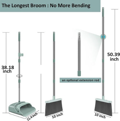 Kelamayi Broom and Dustpan Set - Large Size with Long Handle for Indoor/Outdoor Use | Green