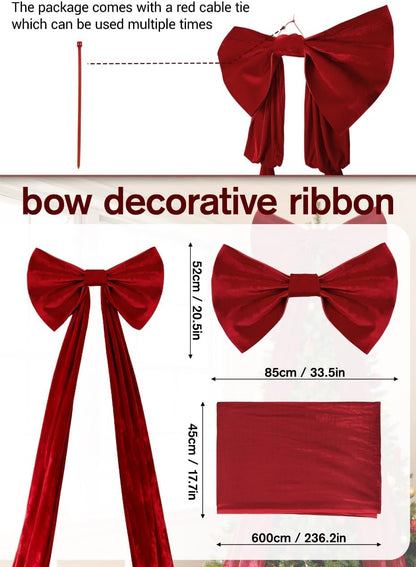 UQJE Giant 3D Velvet Ribbon Bows - Red Big Bow Valentine's Day Decorations | Tree Topper Decor for Parties