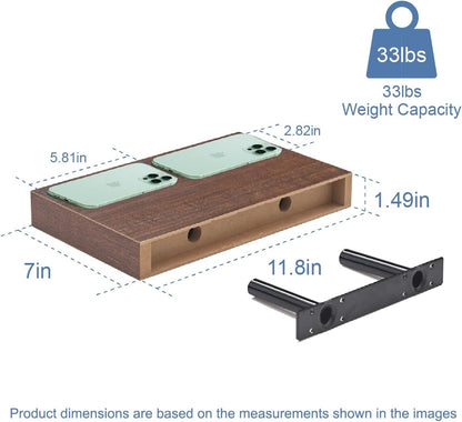 Modern Wooden Floating Shelves by [Brand Name] - Stylish Wall-Mounted Storage | Set of 3, 12x7x1.5 in (Walnut)