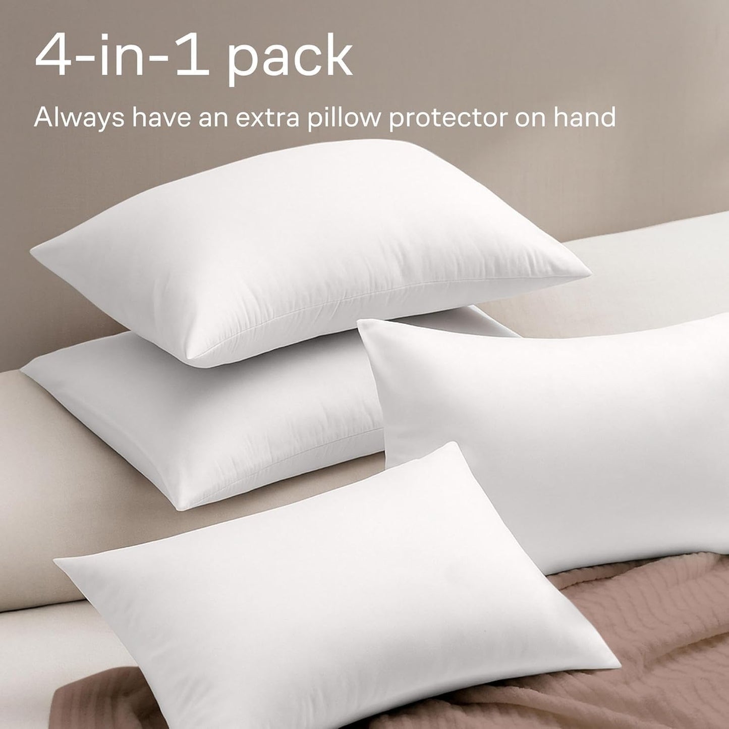 Ultra Soft Pillow Protectors by [Brand Name] | King Size Zippered Covers - Set of 4 - 100% Stain & Dust Protection