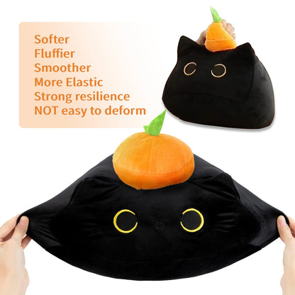 SteasMotai Black Cat Plush Toys Pillow,3D cat Shaped Stuffed Cute Animal Toy Pillow Cushion,Soft Kawaii Black cat Plush Doll cat Plush Toys Stuffed Animals Plush Toys (OE 15.7in Black)