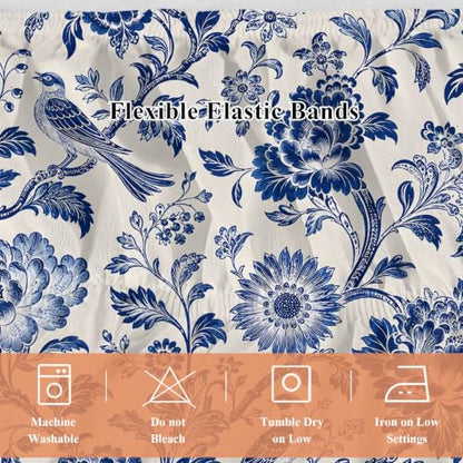Queen Size Bed Skirt 16 Inch Drop Elastic Ruffled Bed Frame Cover Blue