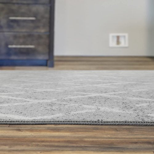 Antep Rugs Alfombras Non-Skid (Non-Slip) 5x7 Rubber Back Bohemian Distressed Moroccan Boho Low Pile Profile Indoor Area Rug (Silver, 5' x 7')