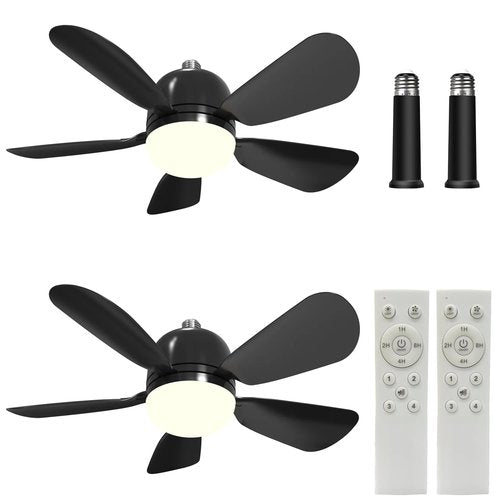 2Pack Socket Fan Light, Ceiling Fans With Lights and Remote, E26 Screw-in Socket Ceiling Fan Bulb With Dimmable LED, Airflow Quiet Fan for Bedroom Living Room Kitchen - Black