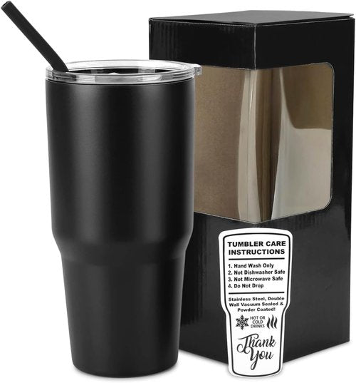 Makerflo 30 oz Black Powder Coated Tumbler - Pack of 25 with Upgraded Handle & Leak-Proof Lid | Ideal for Crafting & Personalization
