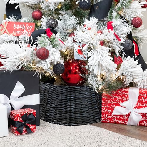 Black Wicker Christmas Tree Collar 29-Inch Farmhouse Holiday Decor