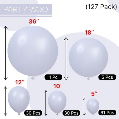 PartyWoo Dusty Blue Balloons - 127-Piece Slate Blue Balloon Arch Kit for Baby Showers & Graduations | Various Sizes