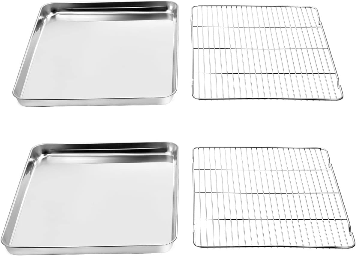 Wildone Baking Sheet & Rack Set - Stainless Steel Cookie Pan with Cooling Rack | 16 x 12 Inch, Non-Toxic & Heavy Duty