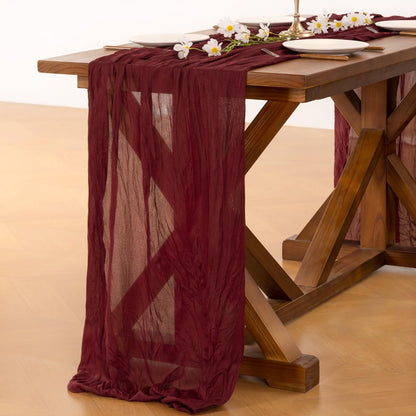Socomi Burgundy Red Cheesecloth Table Runner - 120 Inch Boho Rustic Sheer Decor for Weddings & Parties