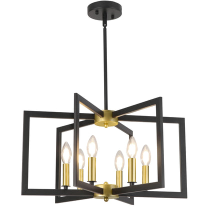 WBinDX Black and Gold Chandelier, 6-Light Modern Geometric Hanging Metal Chandeliers for Dining Room Kitchen Table Island Foyer Entryway Living Room Bedroom