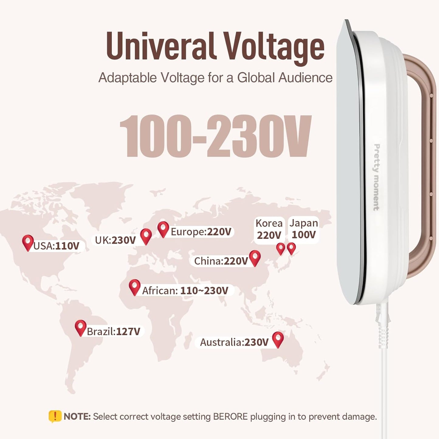 Skiennix Mini Travel Iron - Portable 100-230V Dry Iron with Non-Stick Soleplate | Ultra-Lightweight for Sewing & Quilting