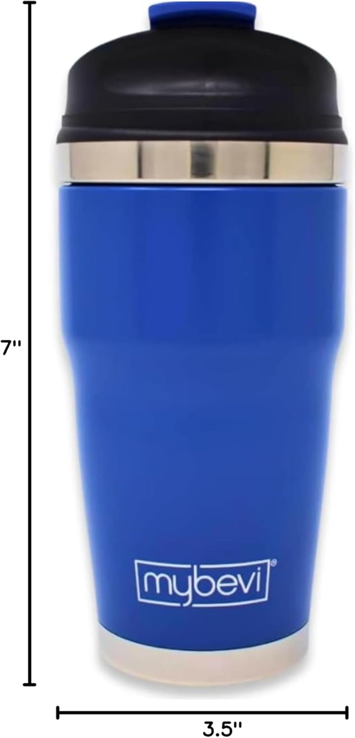 Retro Wave Insulated Tumbler - Triple-Layer Vacuum Stainless Steel Coffee & Tea Travel Cup | 12 oz Matte Navy, Spill-Resistant Lid