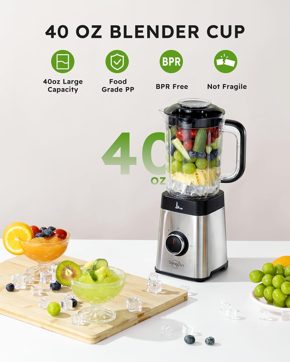 Sangcon 5-in-1 Blender and Food Processor Combo - Perfect for Shakes, Smoothies & Chopping | 40 oz Jar & 17 oz Cup