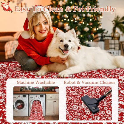 Christmas Red Floral Washable Area Rug 3x5 Entryway Non-Slip Floor Mat