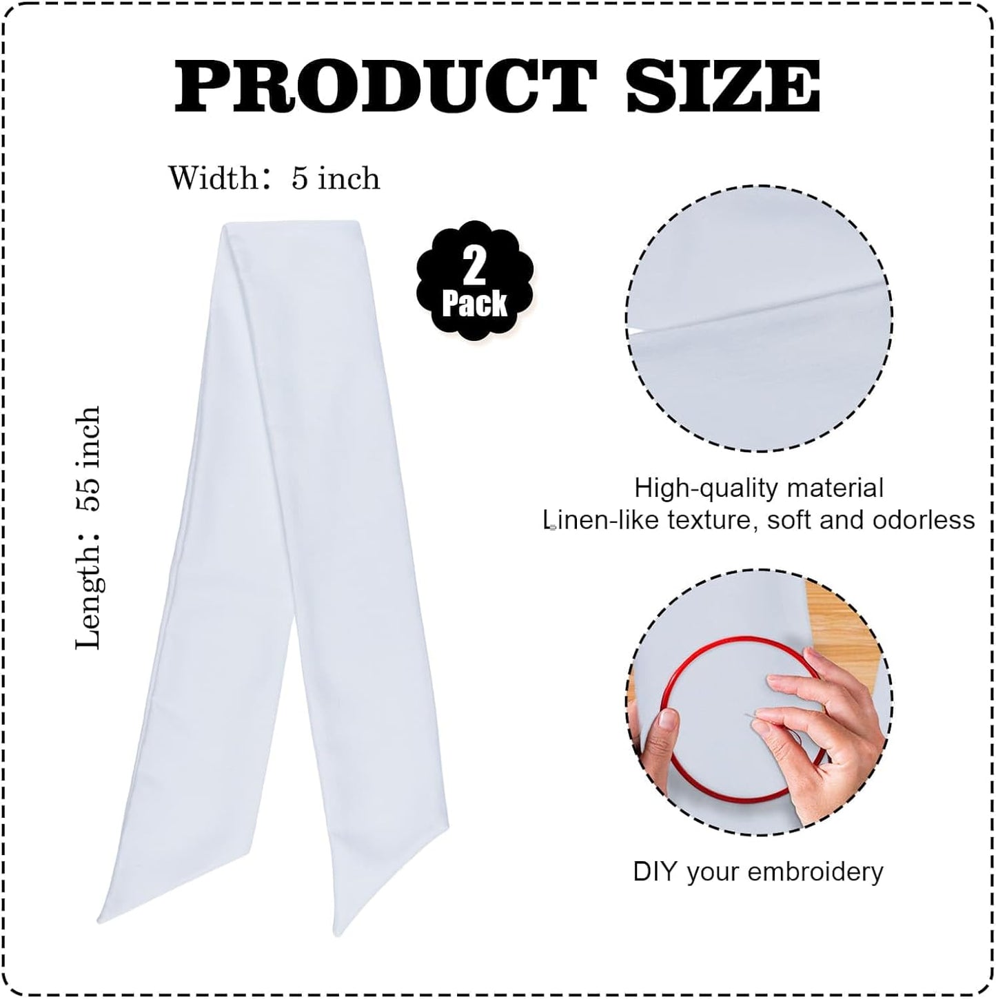 Skiennix White Linen-Style Wreath Sash - 2 Pieces, 55"x5.1" Blank Ribbon for DIY Embroidery & Holiday Decor
