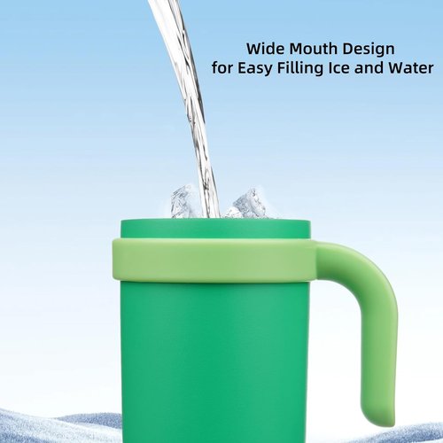 BJPKPK 18 Oz Insulated Travel Tumbler - Stainless Steel Mug with Handle & Straw | Olive Green