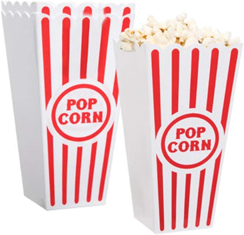 Novelty Place Classic Red & White Striped Popcorn Containers - 7.8 Inch Tall x 3.8 Inch Square (4 Pack)