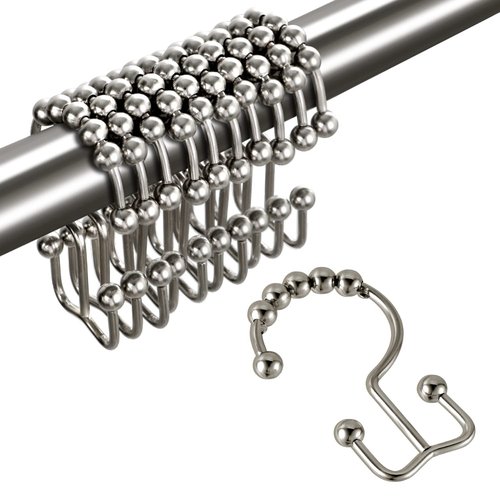TOPROD Shower Curtain Hooks Rings, Double Sided Shower Curtain Hooks, Stainless Steel Shower Hooks Rust Proof for Bathroom Shower Curtain Rod Curtains, Free Gliding, Brushed Nickel, Set of 12