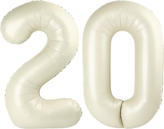20 Cream Number Balloon - 40 Inch Foil Balloon for Happy 20th Birthday Celebrations | Wedding & Party Decor