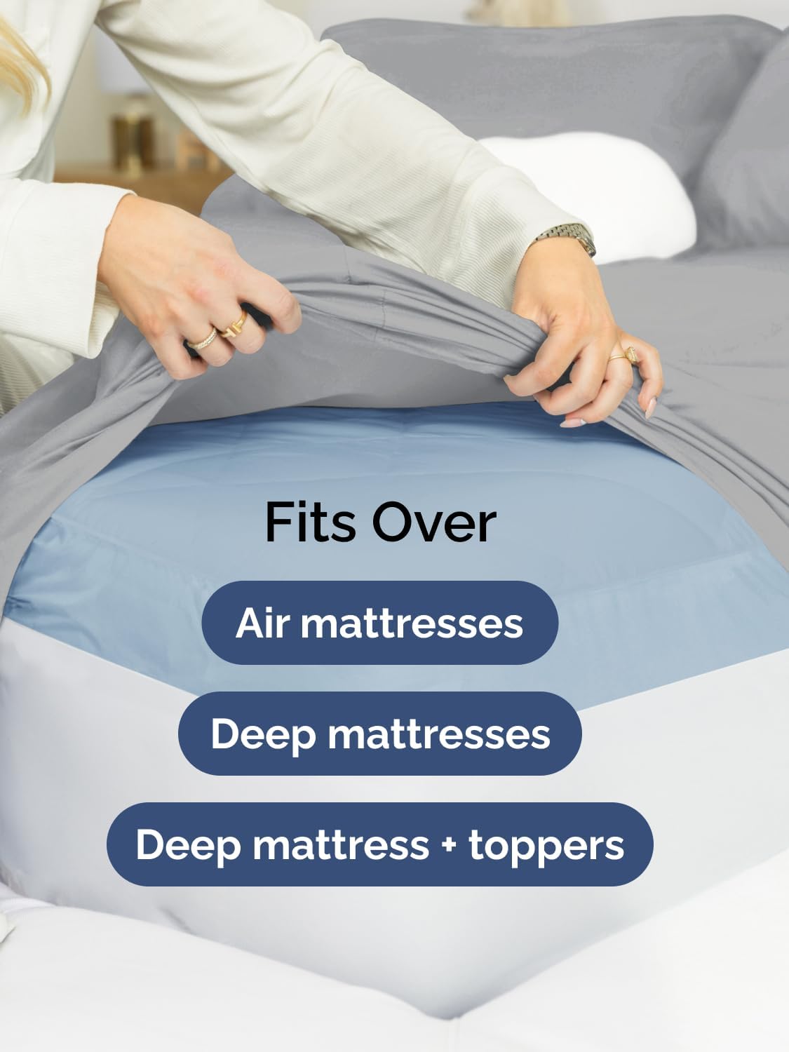 Skiennix Extra Deep Full Sheet Set | 6-Piece Breathable Cooling Bedding - Soft, Wrinkle-Free, Steel Blue