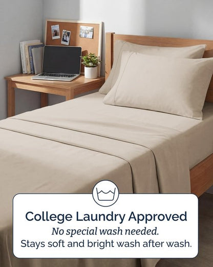 Extra Deep Twin XL Sheet Set - 4 Piece Breathable and Cooling Sheets - Hotel Luxury Bedding for Women, Men, Kids & Teens - Easy & Secure Fit - Soft, Wrinkle Free and Comfy - Extra Deep Pockets - Wheat