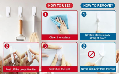 Sinfuo Utility Wall Hooks - Heavy Duty Adhesive for Damage-Free Hanging | 16 Hooks & 20 Strips