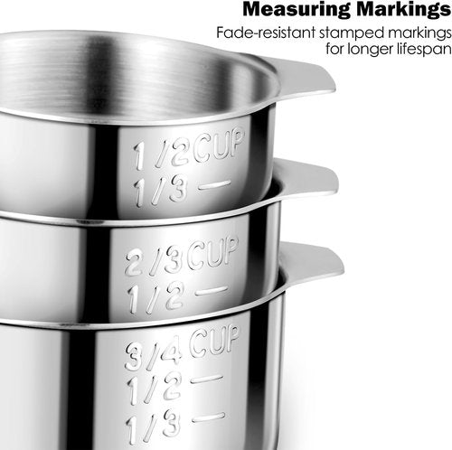 AMOHEE 7PCS Stainless Steel Measuring Cups - Durable & Dishwasher Safe with Storage Bag