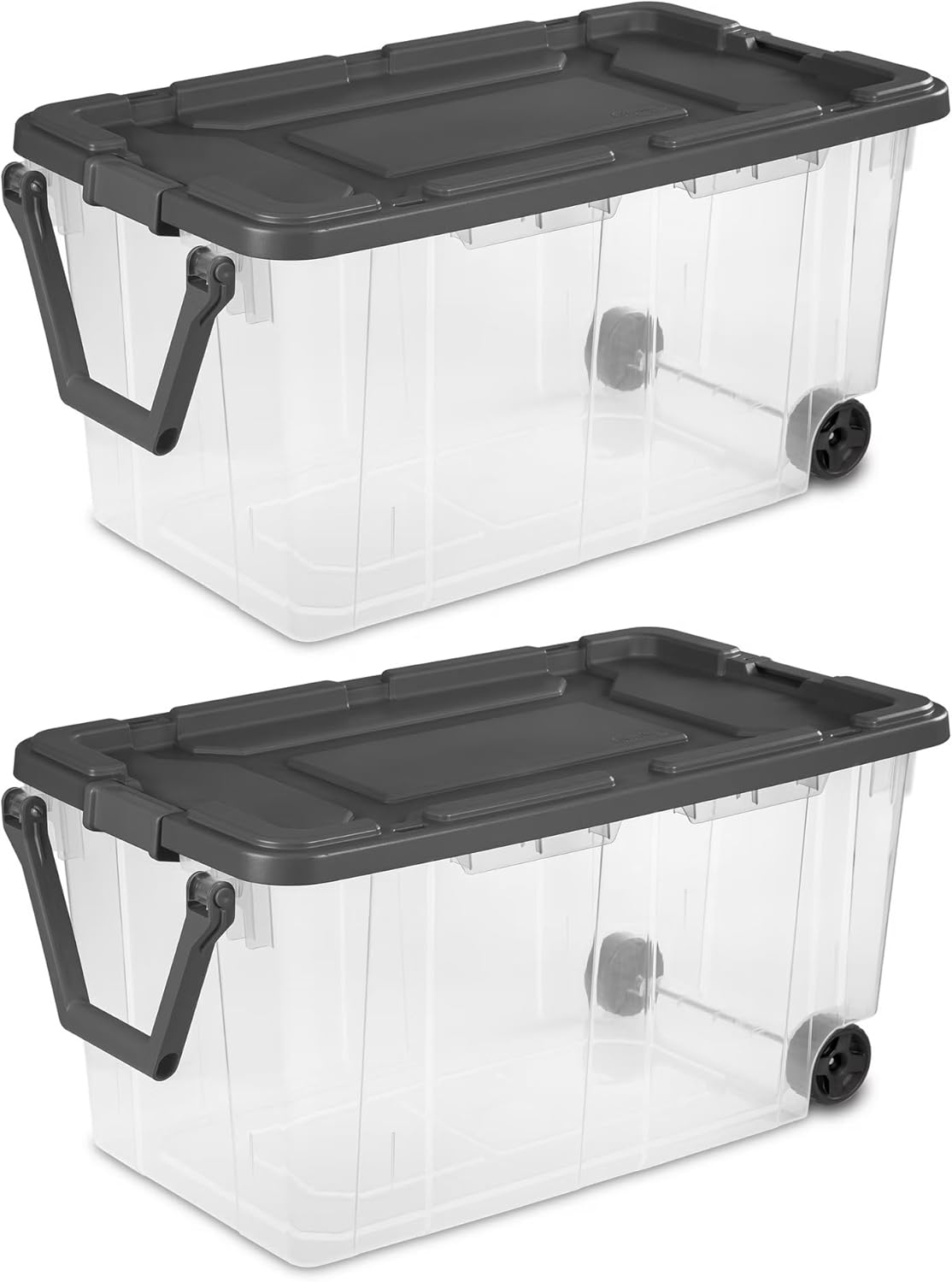Stacker Tote 160 Quart - Extra Large Durable Clear Bin with Latch Lid & Pull Handle | 2 Count