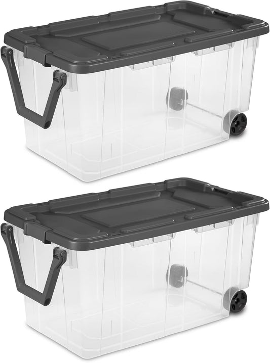 Stacker Tote 160 Quart - Extra Large Durable Clear Bin with Latch Lid & Pull Handle | 2 Count