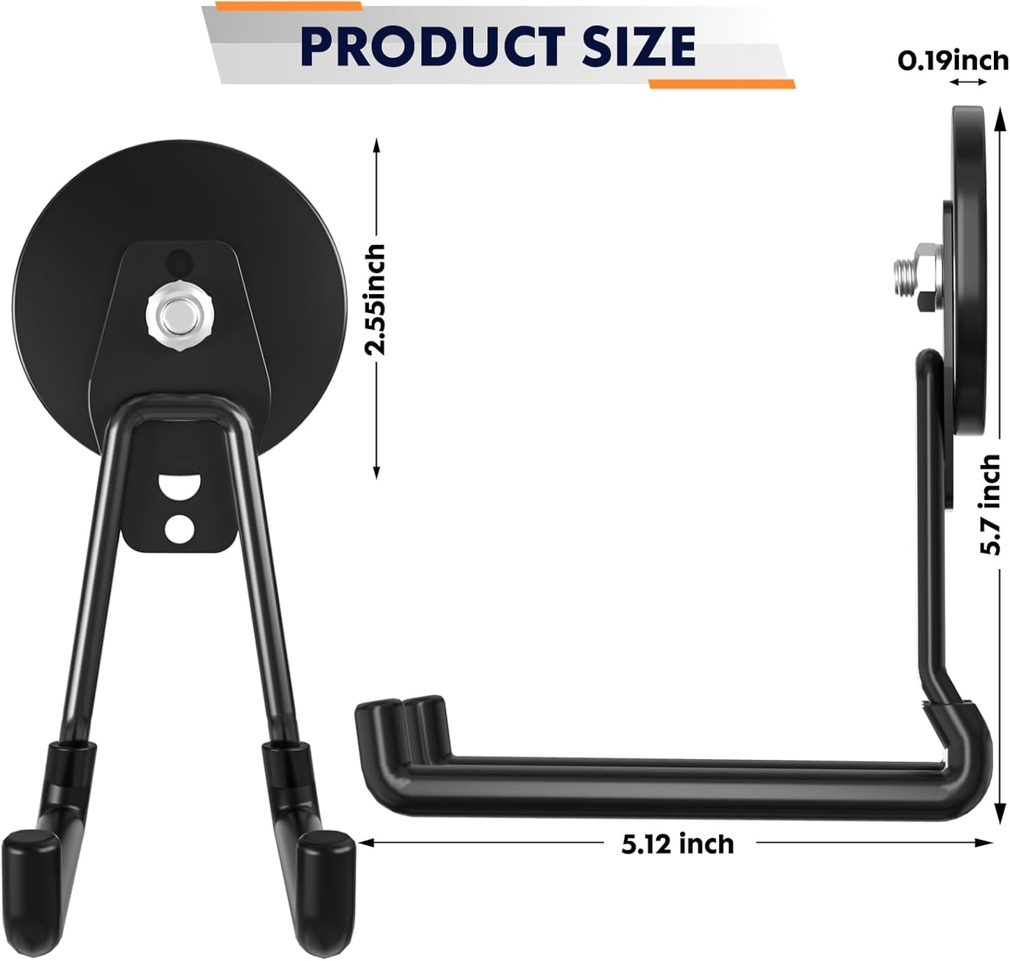 Skiennix Heavy Duty Magnetic Utility Hooks - Anti-Slip Coating for Garage & Garden Tools | Large Size (Black)