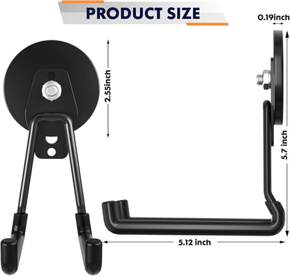 Skiennix Heavy Duty Magnetic Utility Hooks - Anti-Slip Coating for Garage & Garden Tools | Large Size (Black)