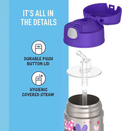 THERMOS FUNTAINER 12 Ounce Stainless Steel Water Bottle - Vacuum Insulated | Minnie Mouse Design