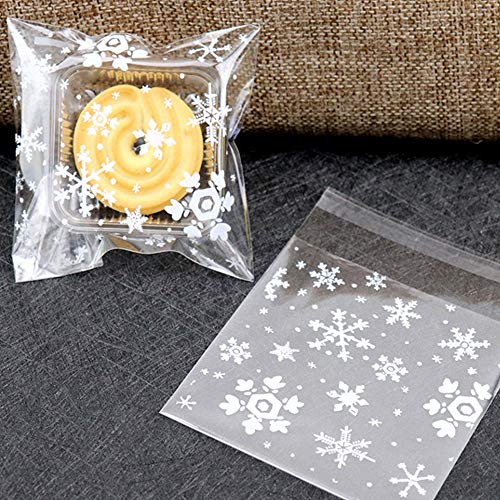 Christmas Snowflake Candy Bags 100PCS Self-Adhesive Treat Bags for Gifts