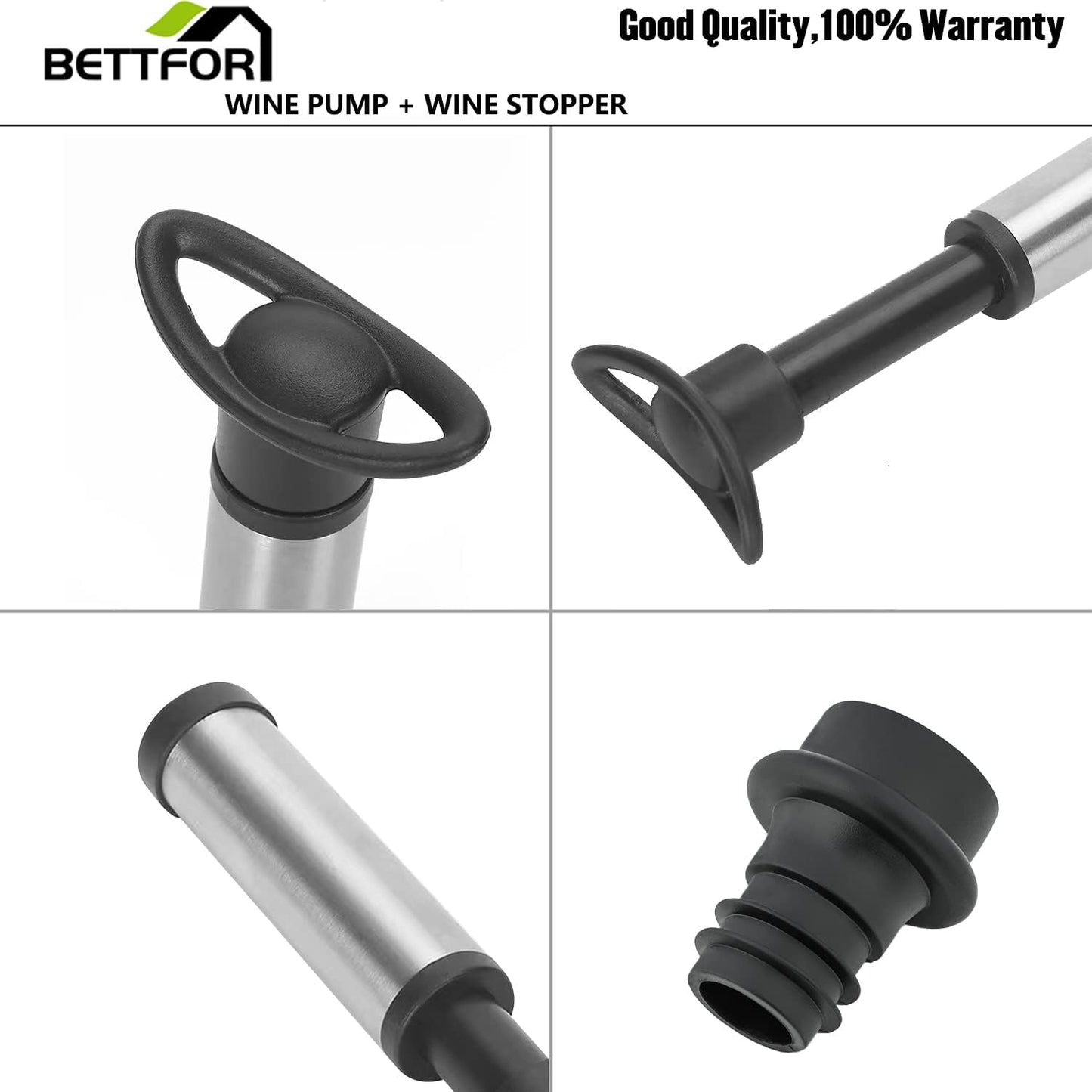 Wine Pump with 4 Vacuum Wine Stoppers Silicone Wine Bottle Stoppers, Leak proof,Keep Fresh, Healthy Material, Easy to use, Suitable for Most Wine Bottles (Wine Pump + 4 stoppers)