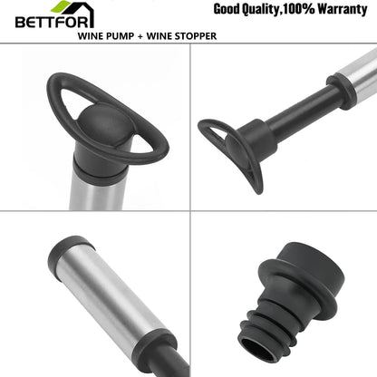 Wine Pump with 4 Vacuum Wine Stoppers Silicone Wine Bottle Stoppers, Leak proof,Keep Fresh, Healthy Material, Easy to use, Suitable for Most Wine Bottles (Wine Pump + 4 stoppers)