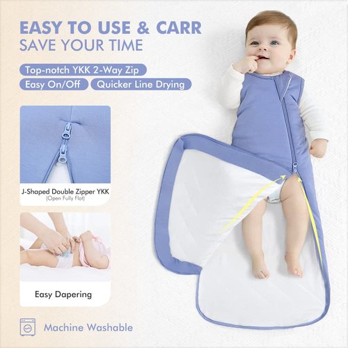 HAPIU Unisex Rayon Made from Bamboo Baby Sleep Sack TOG 1.0, 2-Way Premium Zipper, Wearable Blanket Baby,6-18 Months,Blue